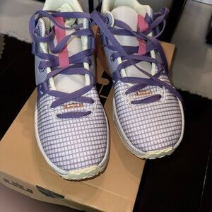 Purple and Pink High-Top Sneakers with Ribbon Laces